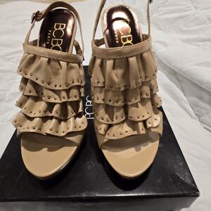 BCBG Beige Ruffle Heels